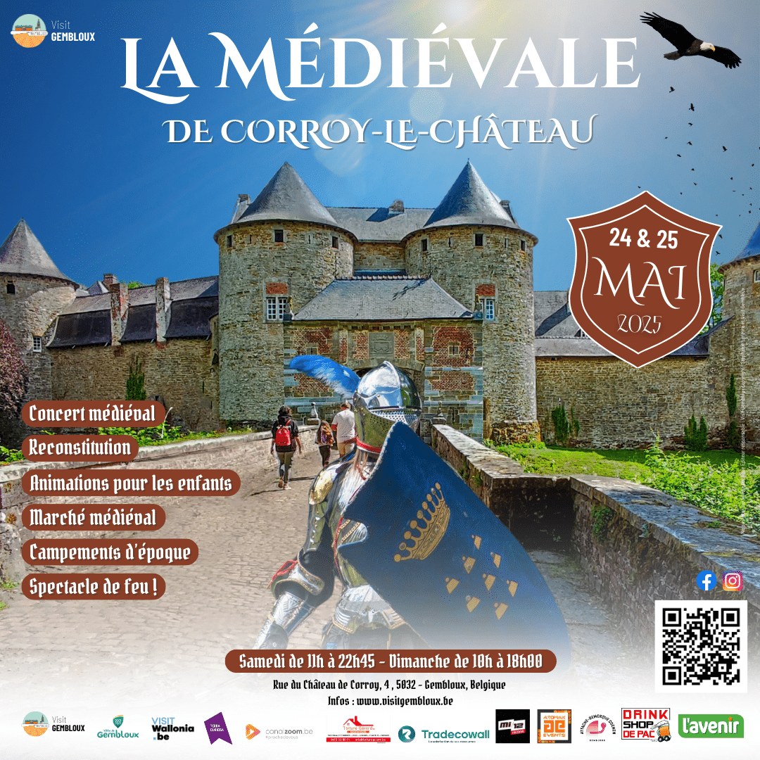 Affiche officielle de la Médiévale 2025 à Corroy-le-Château avec chevalier